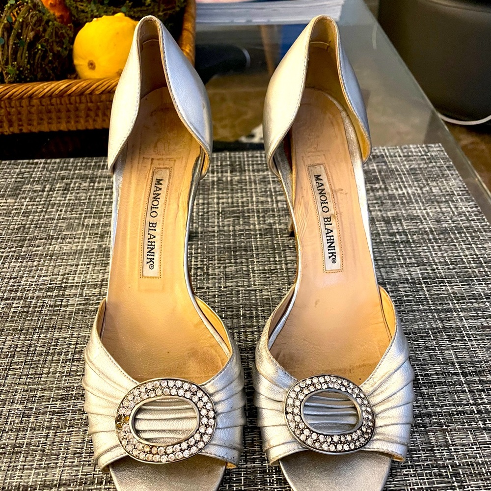 Manolo Blahnik Silver Sedaraby D’Orsay Pumps